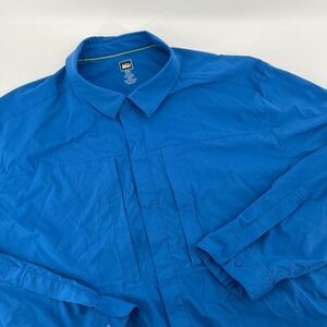 REI Co-op Mens XXL Blue Hiking Shirt Long Sleeve Mesh Vents Stretch Nylon Button
